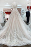 Vintage Long A-line Jewel Tulle Ruffles Wedding Dresses with Lace Appliques