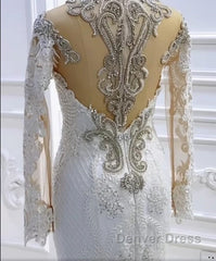 Vintage Long Sleeve Appliques Lace Beading Sequins Mermaid Wedding Dresses