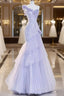 Vintage Mermaid One Shoulder Lilac Tulle Satin Long Prom Dress