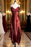 Vintage Mermaid Spaghetti Straps Satin Burgundy Prom Gowns Fairy Prom Dresses