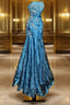 Vintage Mermaid Strapless Tulle Blue Long Prom Gowns Fairy Prom Dresses