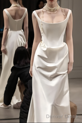 Vintage Mermaid Straps Sleeveless Satin Ivory Wedding Dress