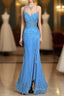 Vintage Mermaid Sweetheart Blue Chiffon Long Prom Gown Fairy Prom Dresses