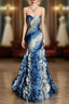 Vintage Mermaid Sweetheart Sleeveless Long Blue Prom Gowns Fairy Prom Dresses