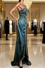 Vintage Mermaid Sweetheart Sleeveless Long Blue Slit Prom Gowns Fairy Prom Dresses