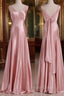Vintage Mermaid V Neckline Pink Satin Long Prom Dress