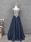 Vintage Navy Blue Off-Shoulder Gold Embroidered Rhinestone Tulle Long Prom Dresses Evening Dresses