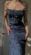 Vintage Navy Blue Spaghetti Straps Prom Dress Sexy Mermaid Prom Dresses