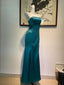 Vintage Peacock Blue Mermaid Strapless Beaded Satin Long Prom Dresses Evening Dresses