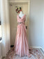 Vintage Pink A-Line Rhinestone Beaded Chiffon Long Prom Dresses Evening Dresses