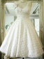 Vintage Polka Dots Tea Length V Neck Backless Wedding Dresses