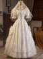 Vintage Satin Lace Short Sleeve Bow Wedding Dresses