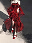 Vintage Sheath Irregular Ruffled Spaghetti Straps WomenS Burgundy Birthday Prom Dresses With Sleeves