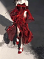 Vintage Sheath Irregular Ruffled Spaghetti Straps Women'S Burgundy Birthday Prom Dresses With Sleeves