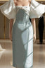 Vintage Sheath Light Sky Blue Satin Prom Dress