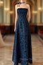 Vintage Strapless Blue Satin Sleeveless Black Tulle Beaded Ball Dresses Birthday Evening Dresses