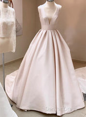 Vintage Style V-Neck Satin Wedding Dresses Ball Gown