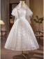 Vintage White Lace Puff Sleeve Wedding Dresses