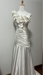 Vintage White Mermaid One-Shoulder Neckline Petal Pleated Satin Long Prom Dresses Evening Dresses