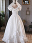 Vintage White Satin Lace V Neck Wedding Dresses