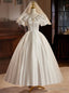 Vintage White Satin Puff Sleeve Wedding Dresses