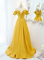 Vintage Yellow Satin Off the Shoulder Prom Dresses