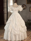White V Neck Satin Long Prom Dress, Lace Wedding Dresses