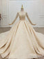 We Offer a Large Numbers Of Dark Champagne Tulle Sequins Beading High Neck Long Sleeve Wedding Dress