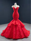 We Offer a Large Numbers Of Red Mermaid Lace Cap Sleeve Beading See Through Neck Prom Dresses