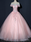 We Provide Pink Ball Gowns Tulle Green Appliques Beading Short Sleeve Quinceanera Dresses