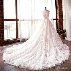 Wedding Dress Long Tulle Prom Dress With Lace Off The Shoulder