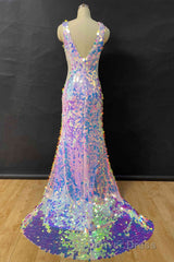 Mermaid V-Neck Sequined Long Prom Dresses