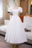 White A Line Homecoming Dress, Cute Short Sleeve Prom Dresses