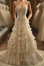 White A Line Spaghetti Straps Chiffon Satin Long Wedding Dress With Beaded Appliques Simple Prom Dresses