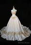 White A Line Strapless Satin Sequins Long Prom Dress Embroidered Applique Wedding Dresses