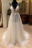 White A Line Tulle Lace Long Prom Dress, White Wedding Dresses