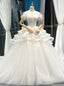 White Ball Gowns Corset Tulle Off The Shoulder Wedding Dresses With Feather