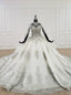 White Ball Gowns High Neck Cap Sleeve Beading Sequins Wedding Dresses