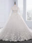 White Ball Gowns Long Sleeve Backless Wedding Dresses With Beading