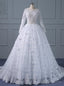 White Ball Gowns Long Sleeve Lace Appliques With Beading Wedding Dresses