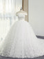 White Ball Gowns Off The Shoulder Appliques With Long Train Wedding Dresses