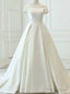 White Ball Gowns Satin Cap Sleeve Backless Wedding Dresses