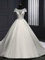 White Ball Gowns Satin Cap Sleeve With Beading Wedding Dresses