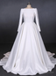 White Ball Gowns Satin Long Sleeve Backless Wedding Dresses