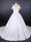 White Ball Gowns Satin Off the Shoulder Pleats Wedding Dresses