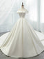 White Ball Gowns Satin Off The Shoulder Wedding Dresses With Long Train