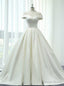 White Ball Gowns Satin Off The Shoulder Wedding Dresses With Train