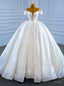 White Ball Gowns Satin Pleats Pearls Wedding Dresses
