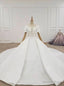 White Ball Gowns Satin Puff Sleeve Wedding Dresses With Long Train