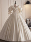 White Ball Gowns Satin Puff Sleeve Wedding Dresses